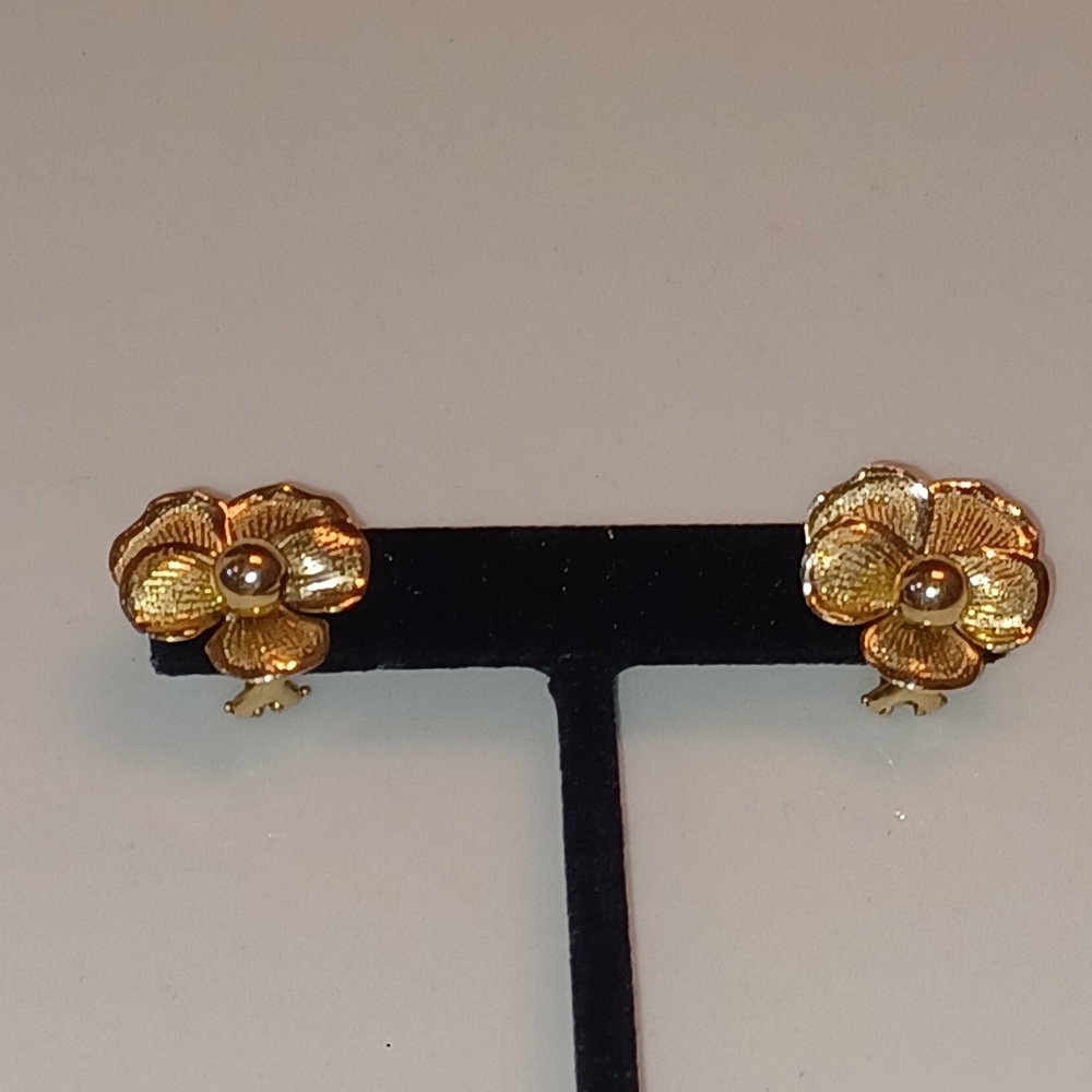 Vintage 14K Gold Hawaiian Inspired Plumeria Flower Pierced Earrings 5.89g